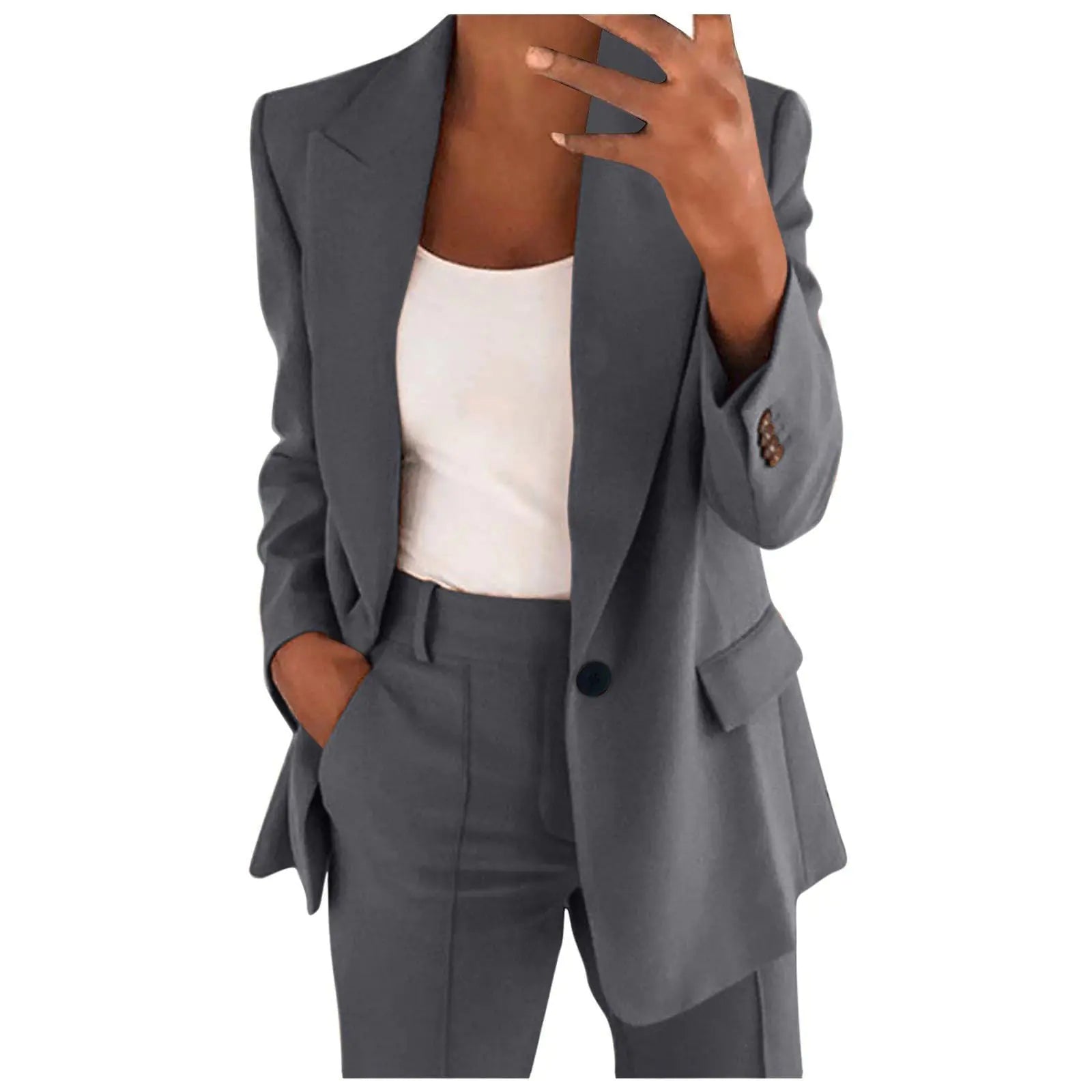 Business Casual Suits for Women Professional Pant Suits 2 Piece Office Outfit Work Blazer Set Women Dressy Suit Wide Leg Pants Set Fashion Outfits Dark Gray