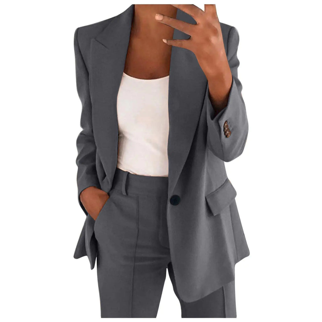 Business Casual Suits for Women Professional Pant Suits 2 Piece Office Outfit Work Blazer Set Women Dressy Suit Wide Leg Pants Set Fashion Outfits Dark Gray